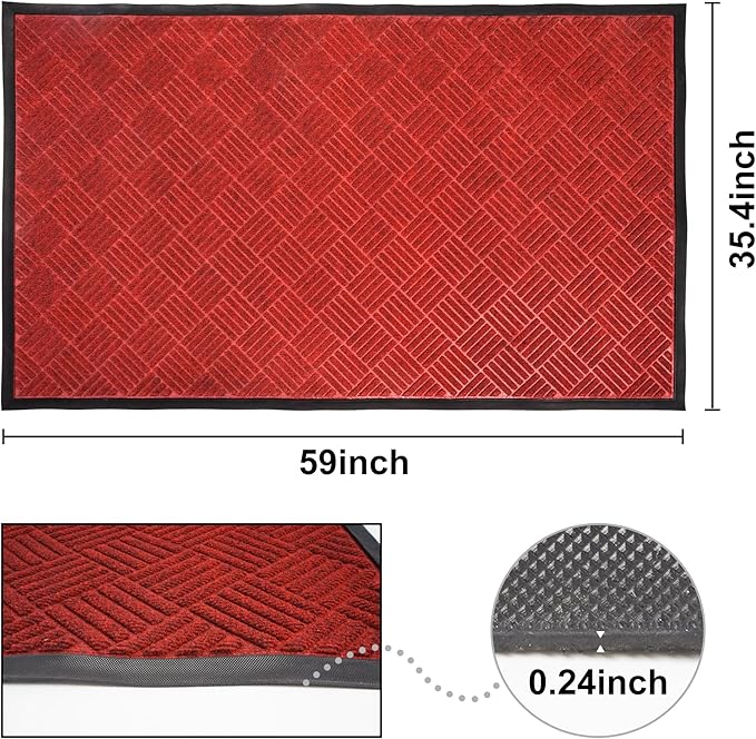 tonchean Front Door Mat, 60" x 36" Heavy Duty Indoor Outdoor Doormat, Non-Slip Door Mat Indoor Entrance, Rubber Backing Low Profile Mat, Commercial Entrance Doormat for Patio Porch, Red