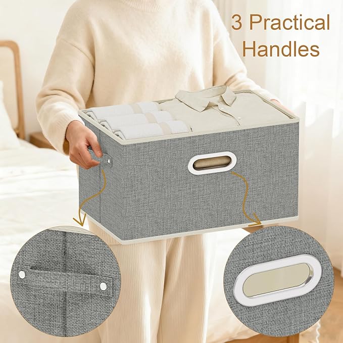 Fabric Open Storage Bins with Metal Handles, Collapsible Organizer Baskets, Foldable Cube Boxes for Shelves, Closet, Living Room, 10.2x7.9x6.7in, Grey, 4 Pack
