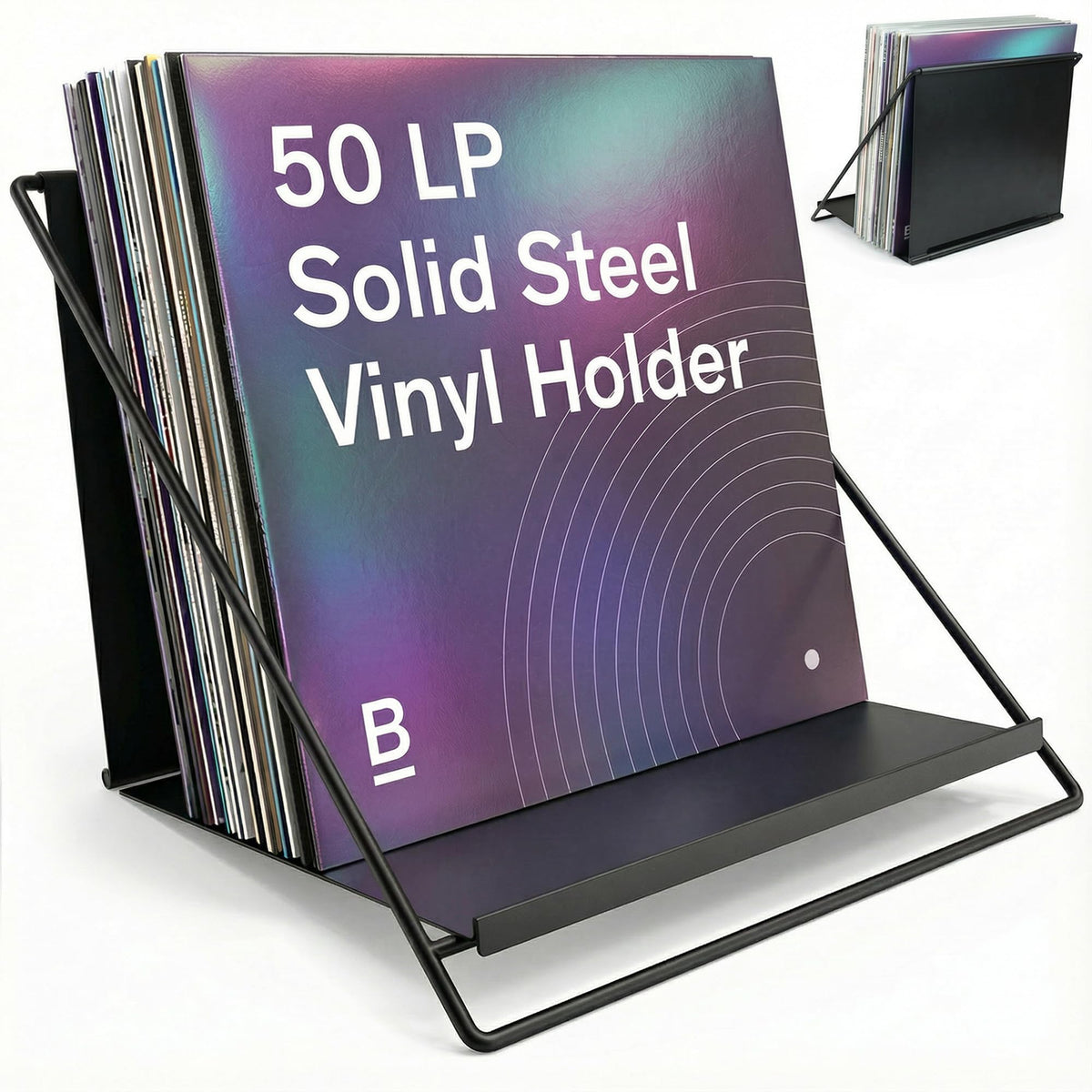Vinyl Record Storage Rack - Record Holder for 50 LPs, Black - Image 1