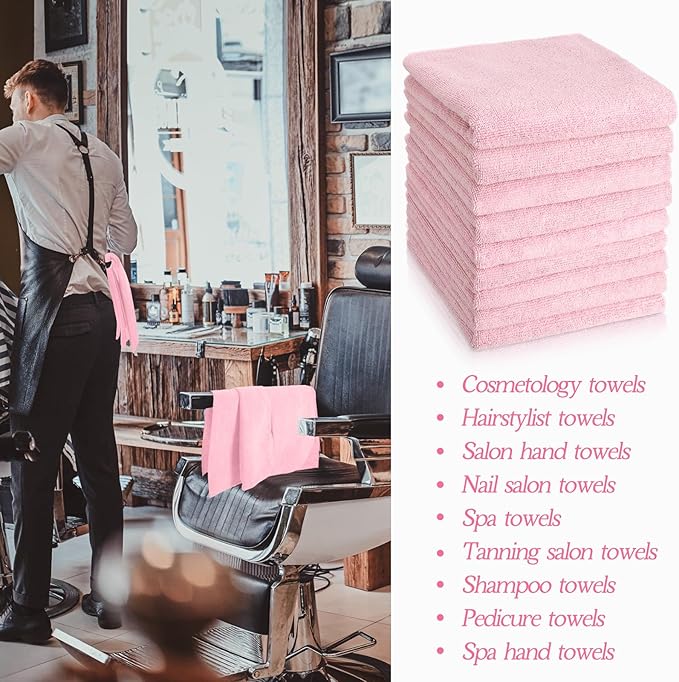 Shimeyao 40 Pack Bleach Proof Towels Microfiber Absorbent Resistant Hair Hand Towels Bulk Quick Dry for Barber Gym Bath Spa Shaving (Dark Pink,16 x 29 Inch)