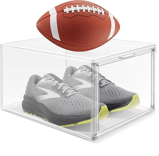 Size 12 Clear Shoe Boxes with Acrylic Magnetic Front Door Plastic Stackable Shoe Organier for Sneaker & Boots Collection, Space-Saving Shoe Storage for Closet Entryway, Bedroom