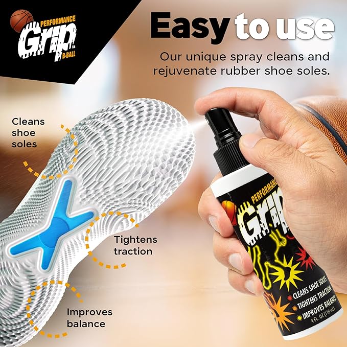 Performance Grip Basketball Shoe Spray 4 Oz – Grip Spray for Basketball Shoes Bottom – Non-Sticky Mist That Rejuvenates Soles & Boosts Traction