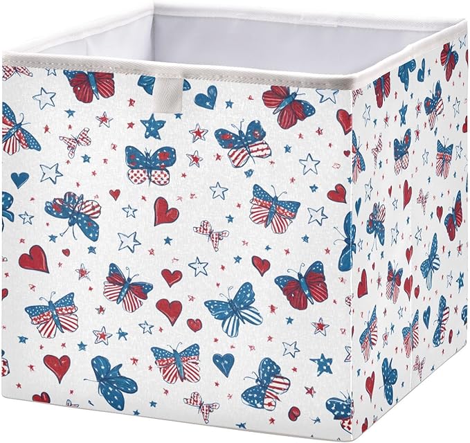 Bolaz Butterfly Hearts Stars Pattern Closet Organizers Storage Cubes Storage Bins Shelf Baskets Containers for Home Room Office,Square