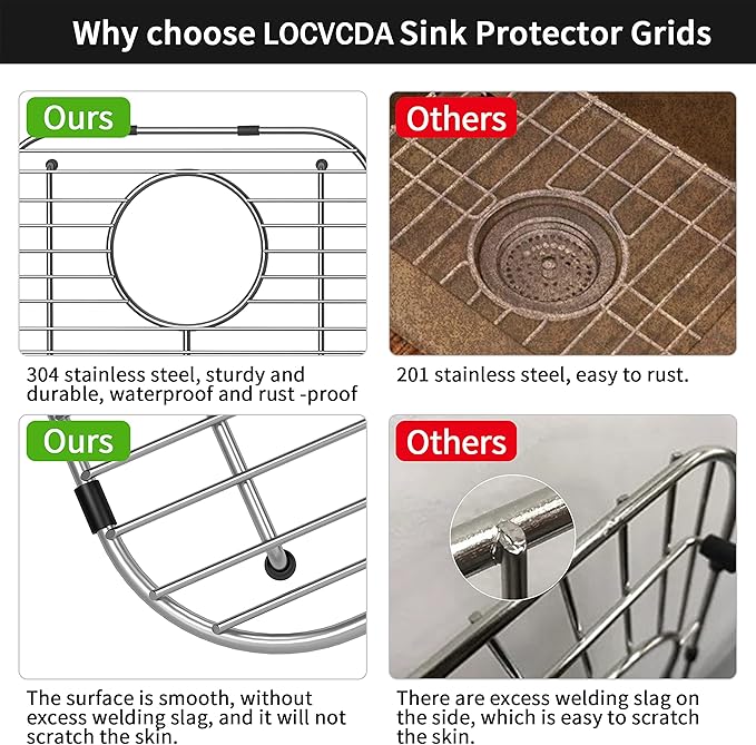 4Pack Stainless Steel Sink Protectors for Kitchen Sink, 13.1"x11.6"x1" Sink Grid Universal with Rear Drain, Rust-Resistant Metal Sink Rack for Bottom of Sink with Sink Strainers (Rear Drain/Set 2)