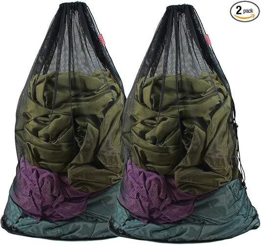 2 Pack Mesh Laundry Bags, 23 x 35 Inches Heavy Duty Mesh Wash Bags with Drawstring Closure for College, Dorm, Travel, Family and Apartment Dwellers, Black