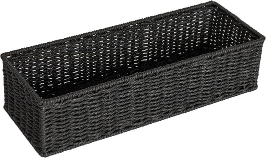 Household Essentials Handwoven Paper Rope Rectangular Storage Basket, Black