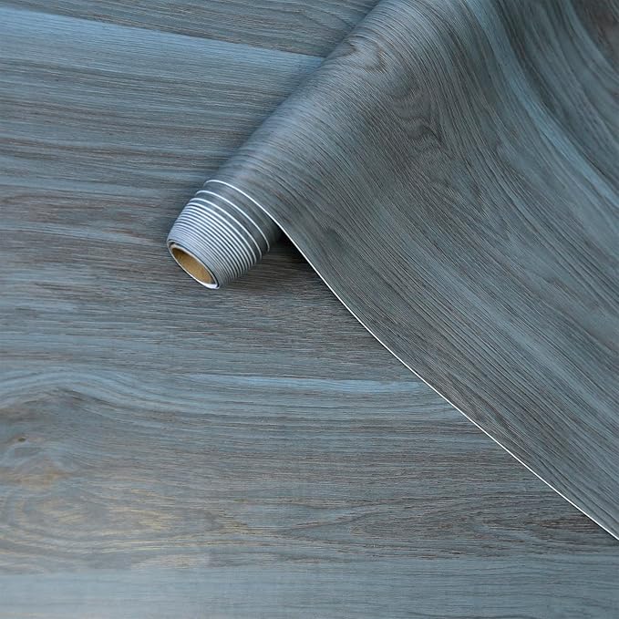 Bomeng Blue Wood Grain Contact Paper Grey Wood Look Wallpaper Peel and Stick Countertop Covers Waterproof 16x354inch Kitchen Cabinet Wallpaper for Cabinets Desk Walls Dresser Cover Top Kitchen Cabinet