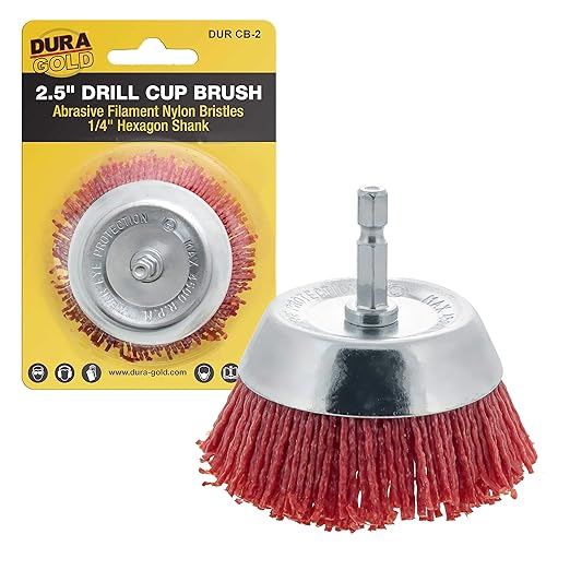 Dura-Gold 2.5" Abrasive Filament Nylon Bristle Cup Brush - 1/4" Hex Drill Shank Arbor, Coarse Grit Angle Grinder Brush for Truck Bed Liner Surface Prep, Sanding, Scuffing, Rust & Paint Removal