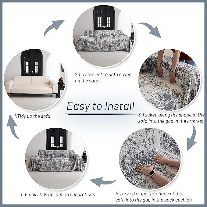MYSKY HOME Couch Cover for Sectional Sofa Set Abstract Geometric Furniture Sofa Cover Washable for Dog Cat Pet Couch Cover 3 Seat Sofa Chenille Couch Protector Multi-Use Couch Cover Blanket, 71" X134"
