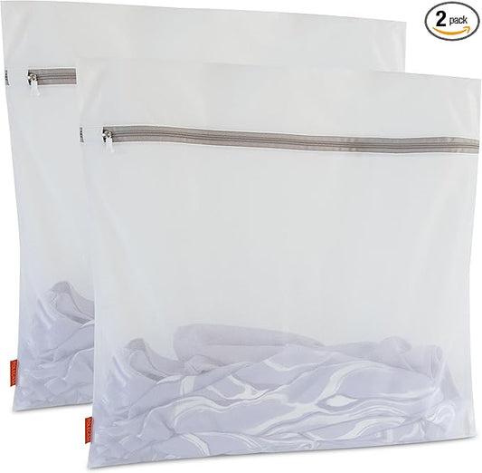 Polecasa 2Pcs 24 x 24 Inches Extra Durable Fine Mesh Laundry Bags with Sturdy Zipper for Delicates, Extra Large Laundry Room Essentials for College, Dorm (2 X-Large)