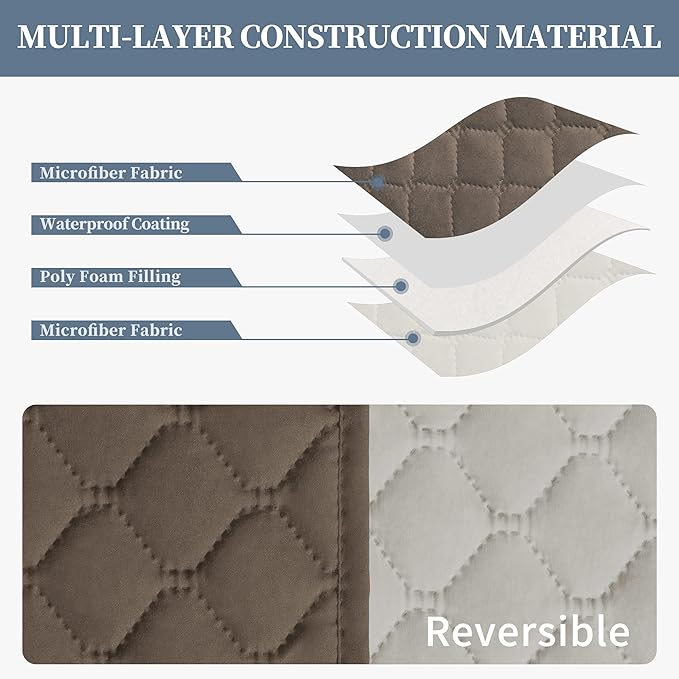 ISSUNTEX Double Protection 100% Waterproof Recliner Covers for Living Room, Reversible Furniture Protector Recliner Couch Sofa Slipcover for Dogs, Pets, Kids (Recliner, Camel/Ivory)