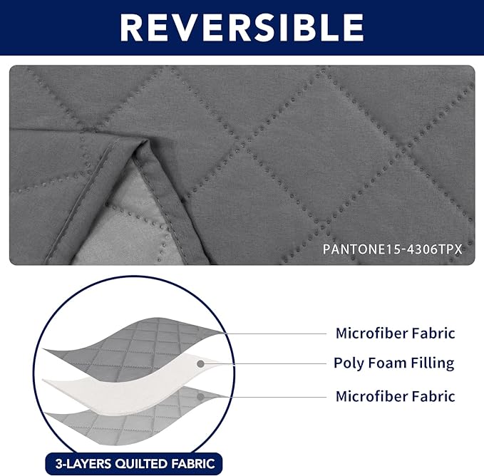 PureFit Water Resistant Reversible Sofa Cover for Reclining Sofa 2 Seat - Non Slip Split Recliner Couch Cover for Double Recliner, Washable Furniture Protector for Kid, Dogs (2 Seat, Gray/Light Gray)