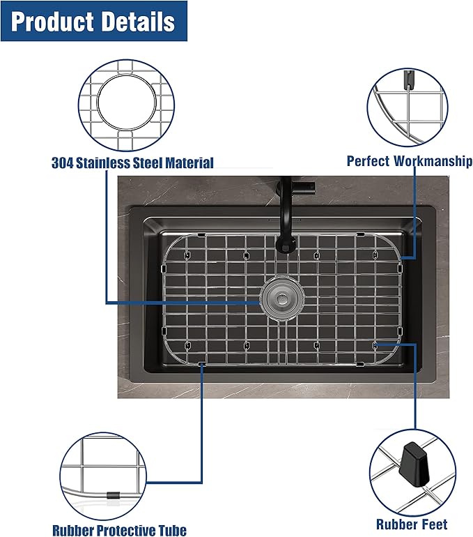 Kitchen Sink Grid 26" x 14", Sink Protectors for Kitchen Sink with Center Drain, Sink Bottom Grid, Stainless Steel Sink Protector, Sink Grate for Bottom of Kitchen Sink (26" x 14" - Center Drain)
