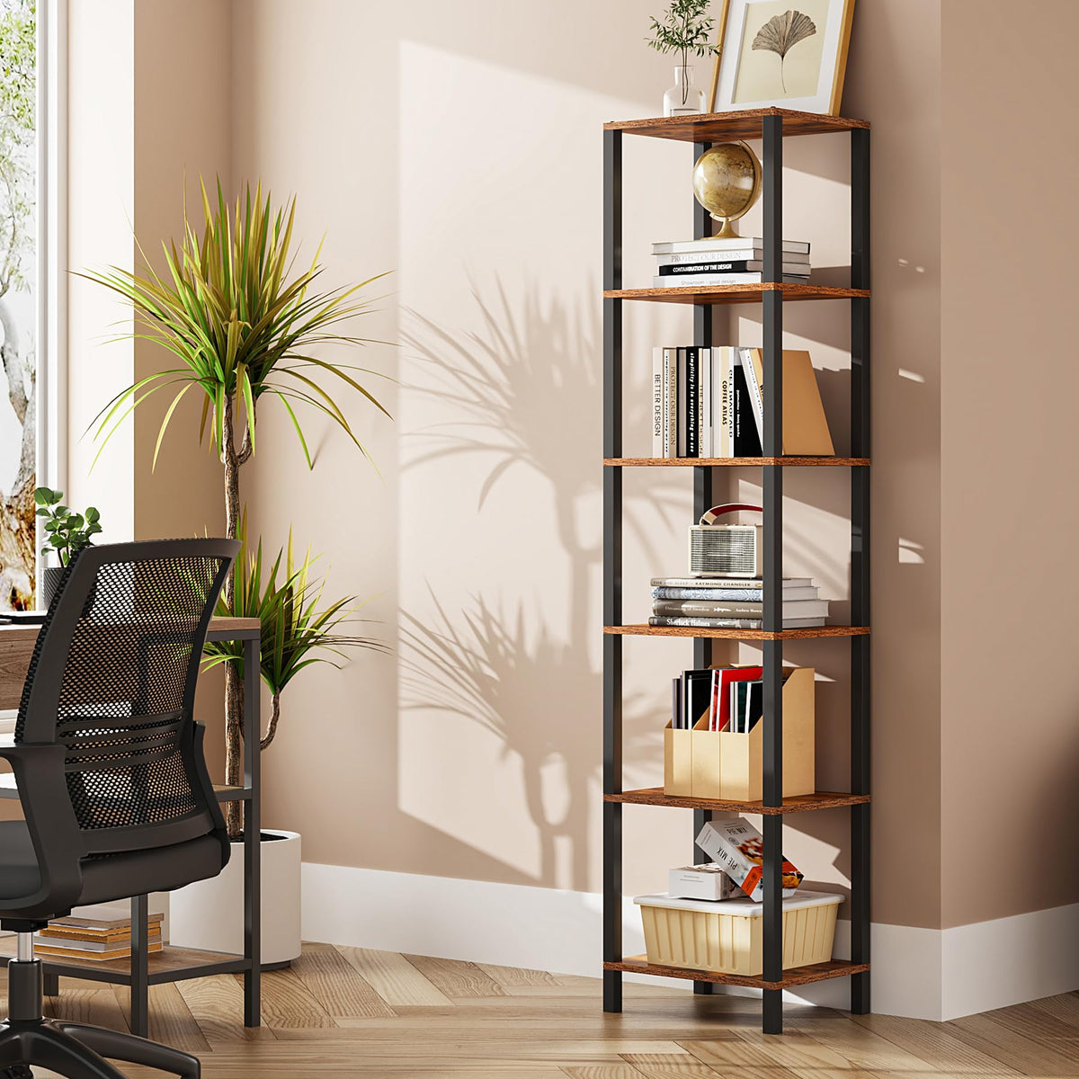 TUTOTAK Bookshelf, 6-Tier Tall Narrow Book Shelf for Small Space - Image 1