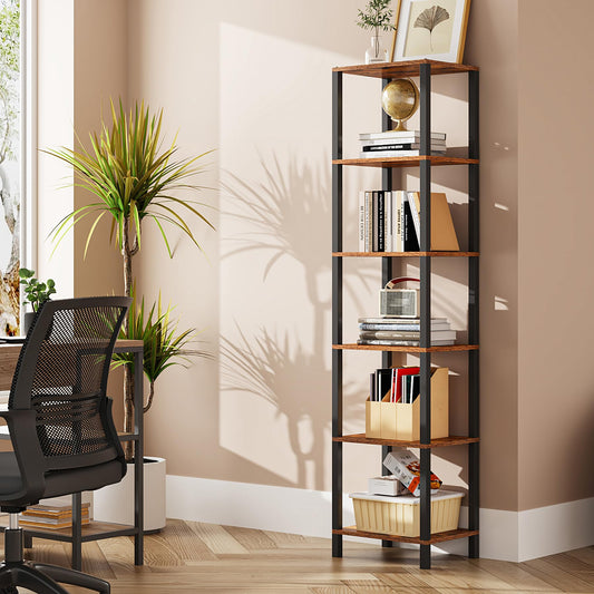 TUTOTAK Bookshelf, 6-Tier Tall Narrow Book Shelf for Small Space - Image 1