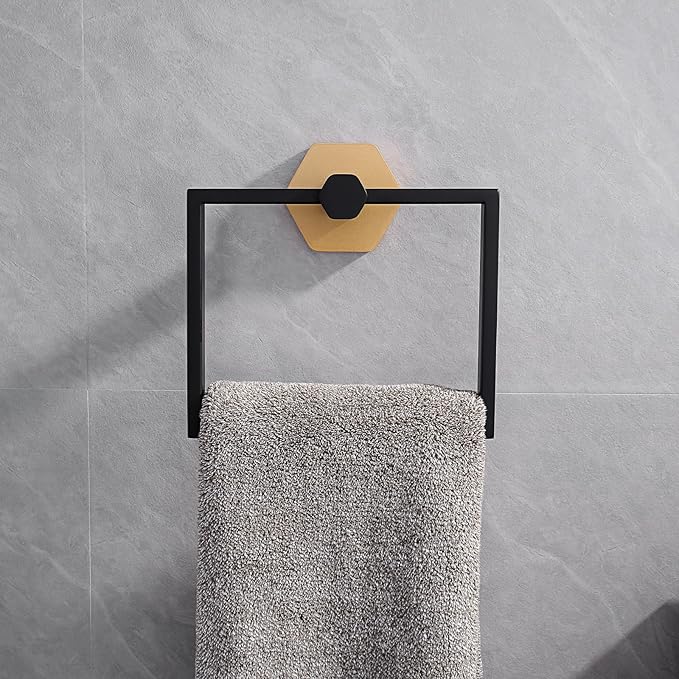 GERZWY Bathroom Hardware Accessories Sets 2-Pieces Stainless Steel - Toilet Paper Holder Towel Ring (Black & Gold)