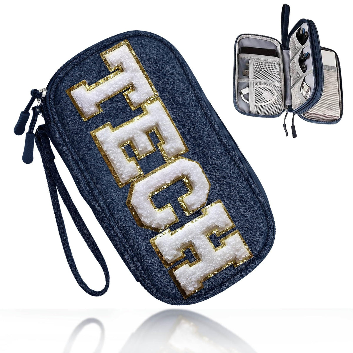 COSHAYSOO Small Electronics Organizer Bag with Chenille Letter - Image 1