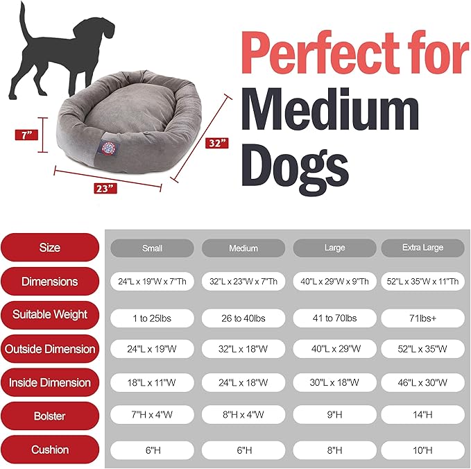 Majestic Pet 32 Inch Micro Velvet Calming Dog Bed Washable – Cozy Soft Round Dog Bed with Spine for Head Support - Fluffy Donut Puppy Mat 32x23x7 (inch) Medium - Vintage (2025)