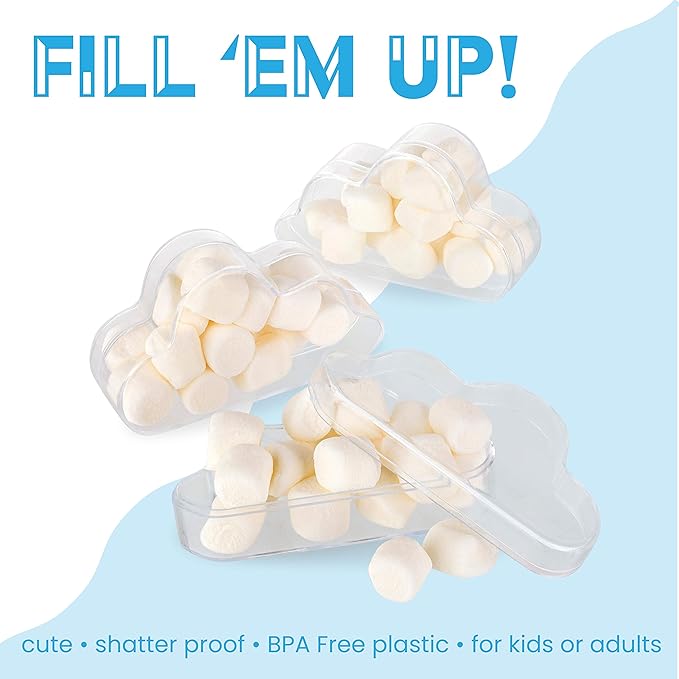 Hammont Cloud Shaped Acrylic Candy Boxes - 12 Pack - 3.07"x1.77"x0.98" - Perfect for Weddings, Birthdays, Party Favors and Gifts | Designer Cute Clear Lucite Plastic Treat Containers