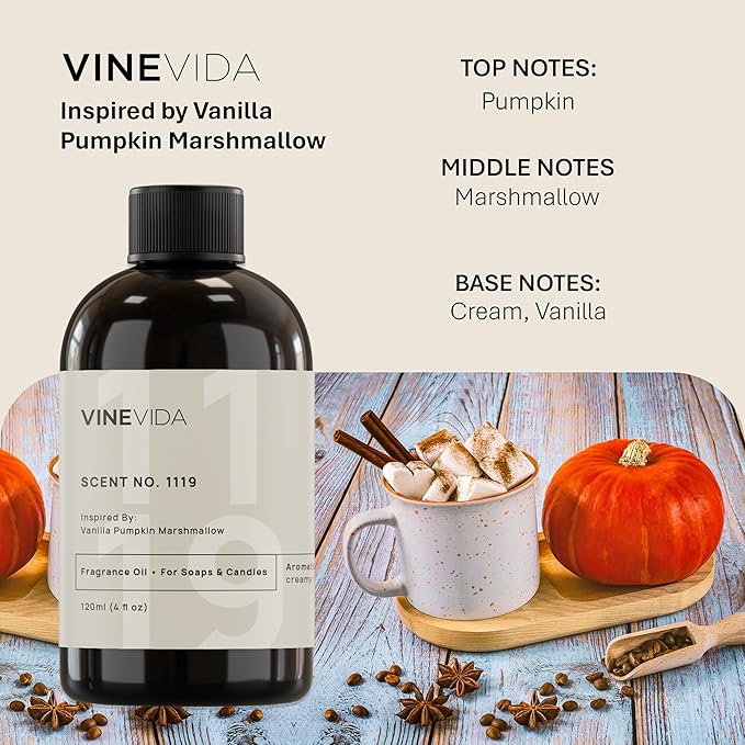 VINEVIDA [4oz] Vanilla Pumpkin Marshmallow Fragrance Oil for Soap Making Scents for Candle Making, Perfume Oils, Soy Candles, Home Scents Oil Diffusers, Bath Scent Bomb Oils, Linen Spray, Lotions