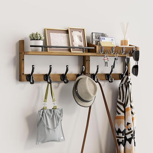 29 inch Coat Rack Wall Mount with Shelf, Set of 2 Heavy Duty Coat Hooks Wall Mount, Entryway Coat Hanger Wall Shelf with Key Holders and Mail Organizer for Living Room, Bedroom, Bathroom