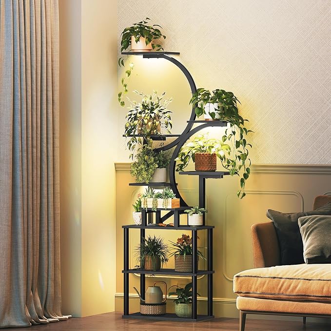 Plant Stand Indoor with Grow Lights, 9-Tier Metal Plant Stand, 69'' Tall Corner Display Shelf for Indoor Plants, for Living Room, Patio, Bedroom, Black PT01BB