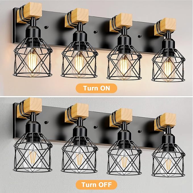 4-Light Farmhouse Vanity Light for Bathroom,Industrial Vanity Light Over Mirror,Bathroom Wall Lamp for Kitchen Living Room (4-Light)
