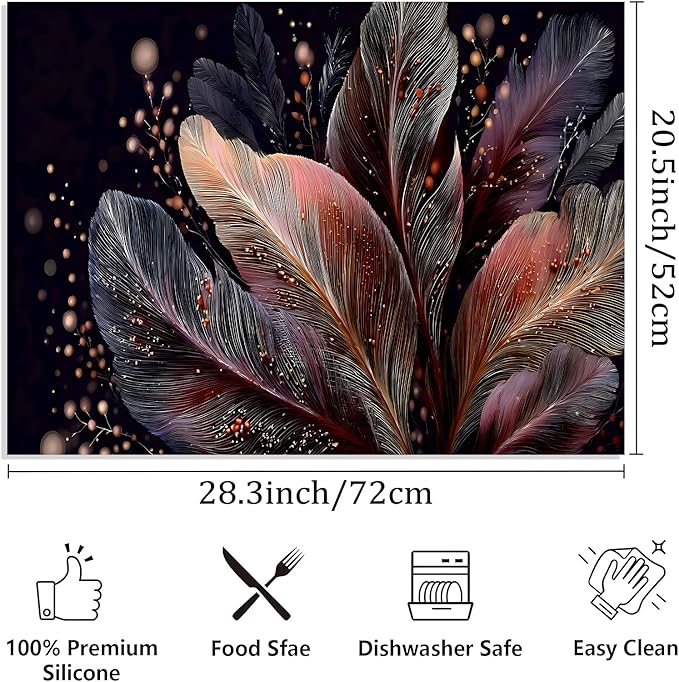Stove Top Covers for Electric Stove, Greaseproof Cooktop Guard, Spill-Control Worktop Pad, Washable Countertop Cover, 28.3 x 20.5 Inches, Feather Art Decor(Feather)