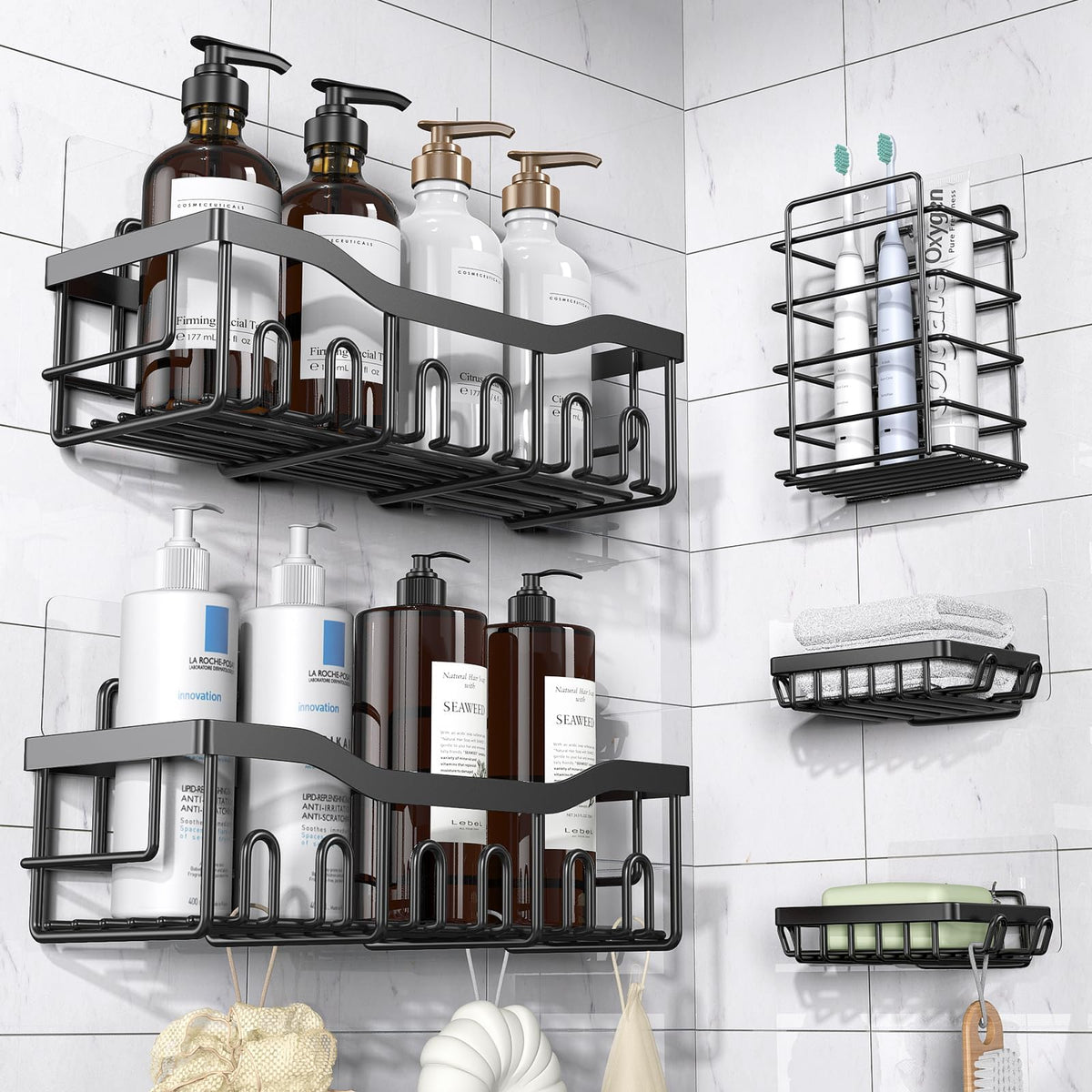 EUDELE Adhesive Shower Caddy, 5 Pack Rustproof Stainless Steel - Image 1