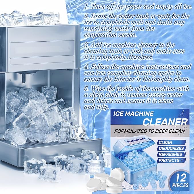 2 Pack 24 Pcs Ice Machine Cleaner Tablets Descaler, Clean Tablets for Ice Makers, Scale Remover for Countertop, Deep Cleaning, Remove Odor