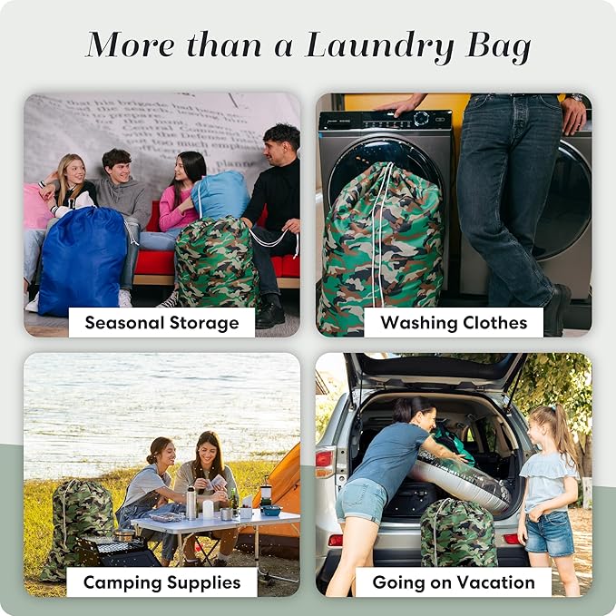 Nylon XL Laundry Bag - Locking Drawstring Closure, Machine Washable, These Large Bags Will Fit a Laundry Basket and Strong Enough to Carry up to Two Loads of Clothes (Camouflage | 30" x 40")