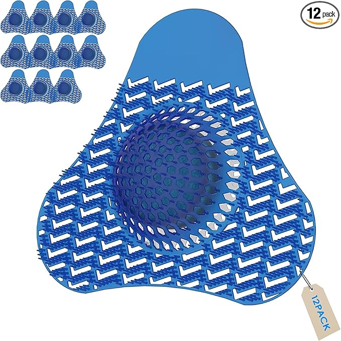 Urinal Screen Deodorizer, Urinal Cakes with 3D Anti-Splash Long Bristles, Male Urinal Mats Pads with Odor Protection for Men Toilets Bathroom (12 Packs)