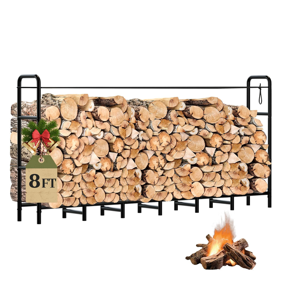 Firewood Rack 8FT Heavy Duty Metal Log Holder Stand for Fireplace - Image 1