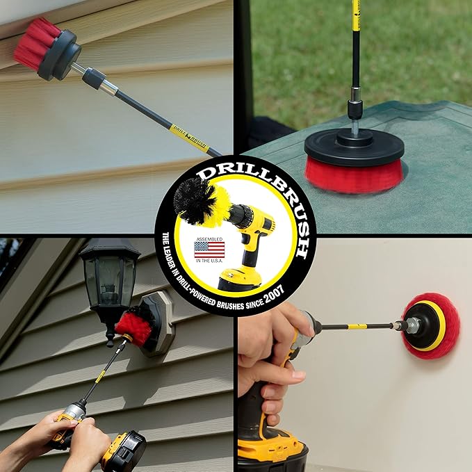 Drillbrush - Rotary Drill Brush Cordless Scrubber - Concrete Deck Cleaner - Brick Cleaner - Marble Brush - Cordless Scrub Brush - Bathroom Cleaner Pads - Marble Shower Cleaner - Bathtub Stain Cleaner