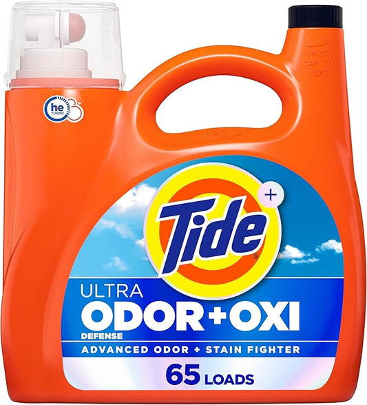 Tide Ultra Odor Defense Plus Oxi Liquid Laundry Detergent, 92 fl oz, 65 Loads, Advanced Odor and Stain Fighting Laundry Detergent Liquid