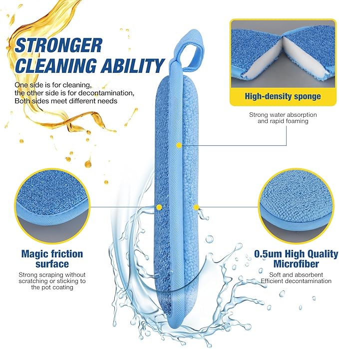Dish Sponge Kitchen Sponges Multipurpose Cleaning Sponge All-Purpose Sponges Non Scratch Kitchen Sponge Cleaning Mat Used for Cleaning Non Stick Cookware,Kitchen Pans MGLDEM (Blue,Gray-10 Packs)