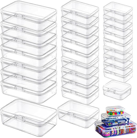 LJY 28-Piece Plastic Storage Containers with Lids (3 Assorted Sizes), Rectangular Organizer Box Set Clear Organizer Bins for Beads & Jewelry Findings, Instant Visibility, Transparent
