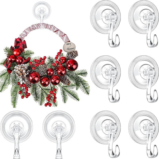Yookeer 12 Pcs Christmas Wreath Hanger Suction Cup Hooks Heavy Duty Reusable Suction Cups Large Clear Door Wreath Hanger for Glass Door Window Hooks