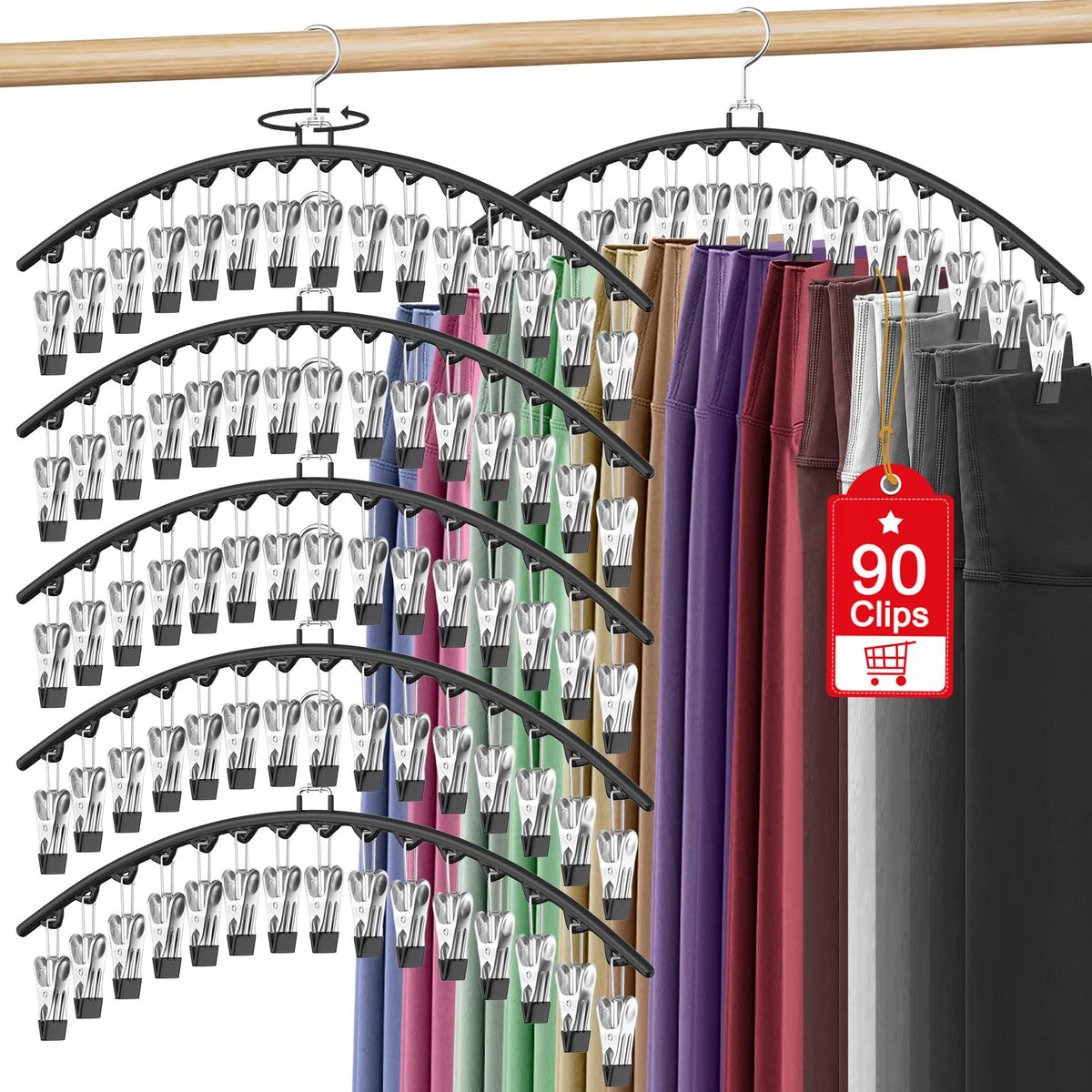 6 Pack Legging Organizer for Closet Hanging, Pants Hangers - Image 1