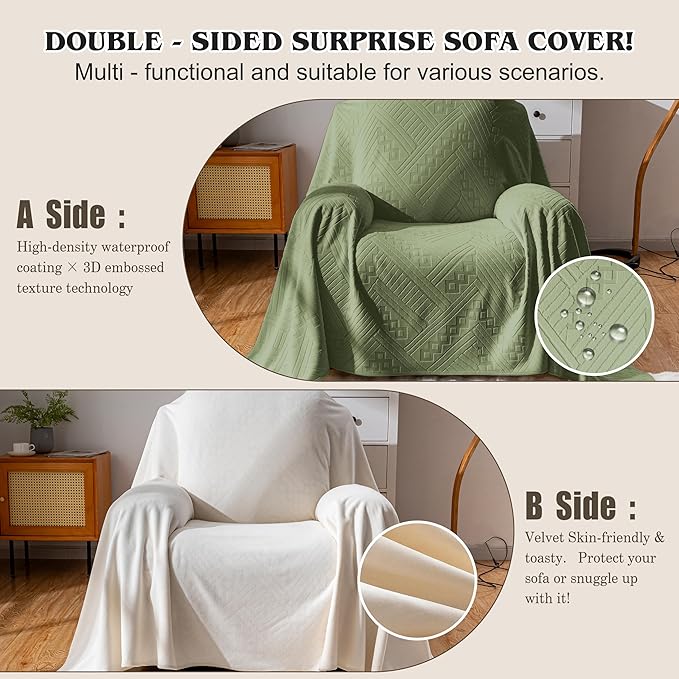Waterproof Recliner Chair Cover, Anti-Slip Reclining Chair Covers, Pet-Friendly, Washable, Durable and Breathable Couch Covers – Reversible Design for Sofa Protection(71x71in/Green)