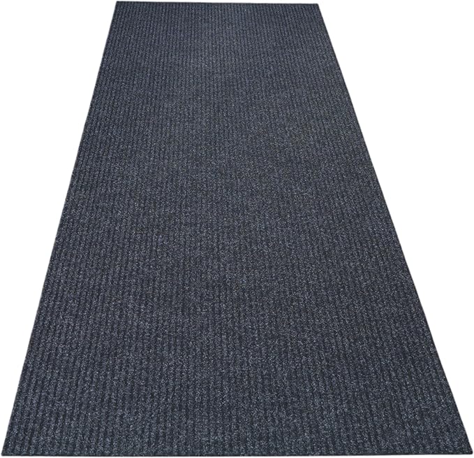 iCustomRug Ribbed Hallway Runner – 3'x12' Black, Indoor/Outdoor, Non-Slip TPR Rubber Backing, Low-Profile All-Weather Carpet, Non-Shedding & Easy Care, Utility Rug Ideal for High Traffic Areas