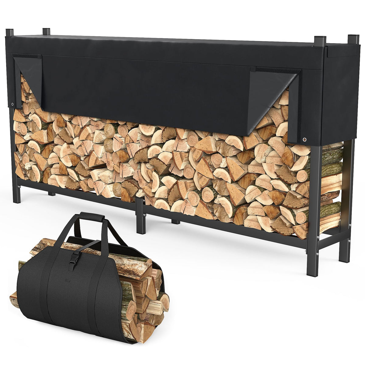 TORACK Heavy Duty 96 in/8 ft Firewood Rack with 600D Cover - Image 1
