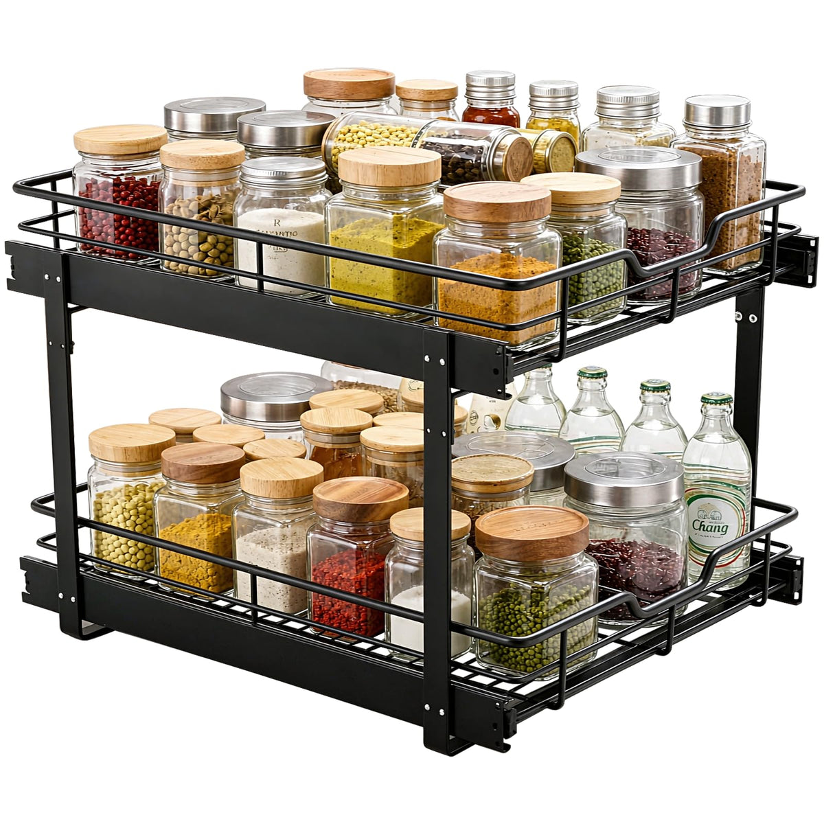 2 Tier Cabinet Pull Out organizer (15" W x 22" D), Heavy - Image 1