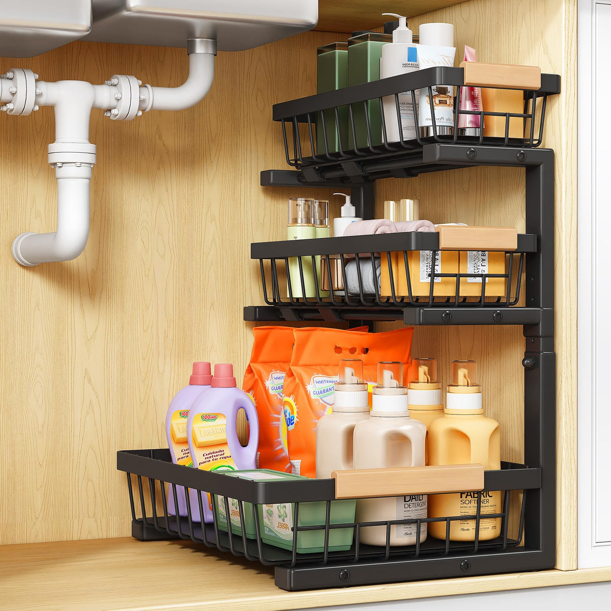 PXRACK Under Sink Organizer, 1-Pack 3-Tier Height - Image 1