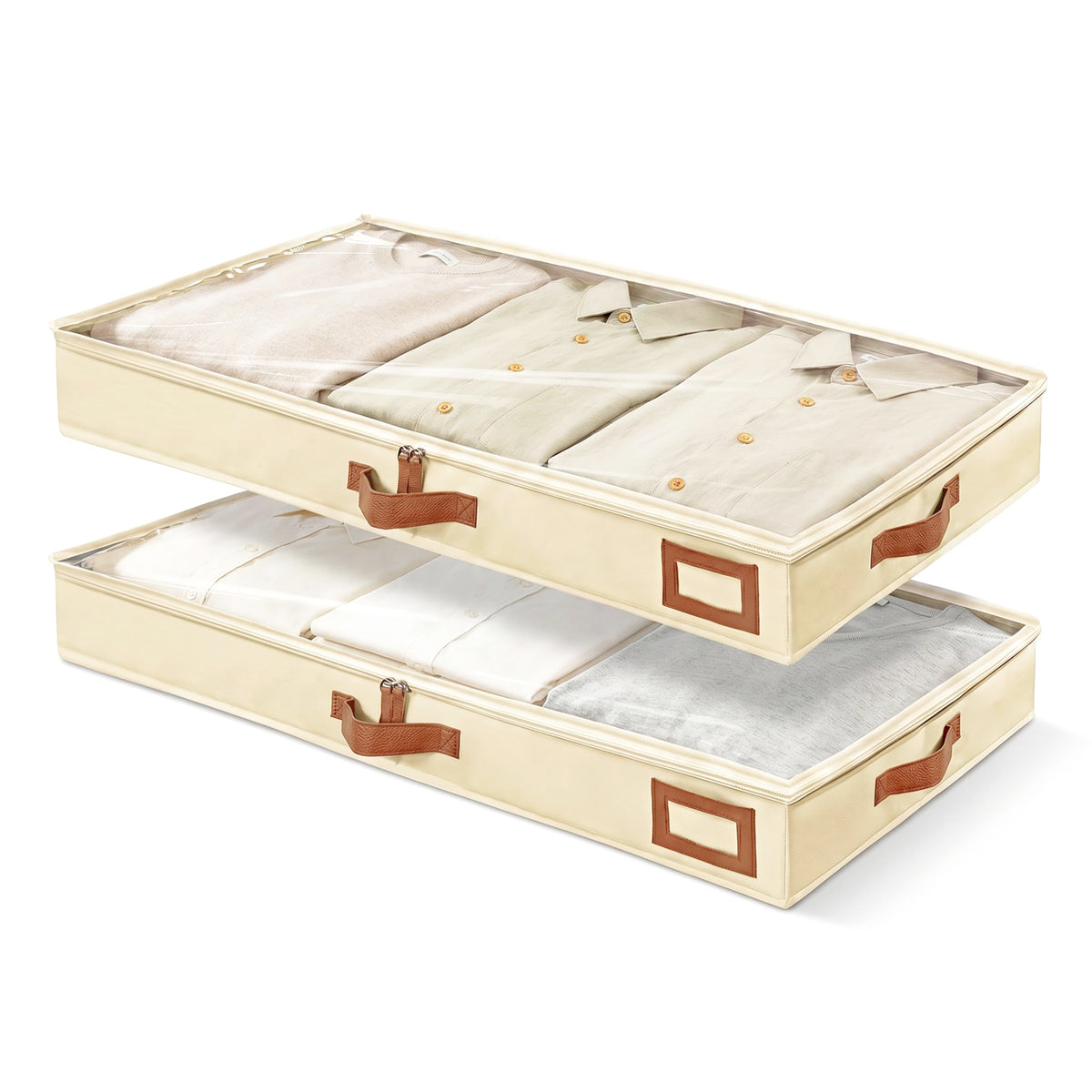 4" Low Profile Under Bed Storage Bins (2-Pack, Cream Beige) - Image 1