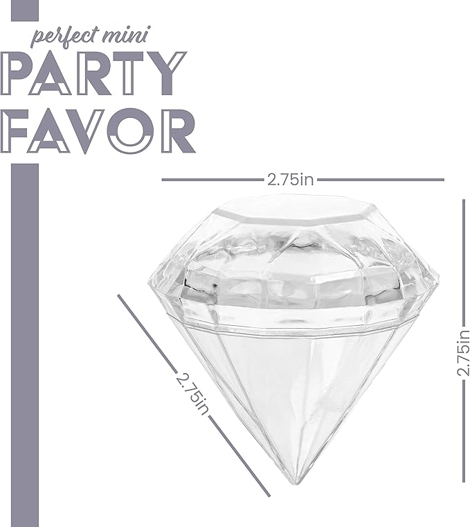 Diamond Shaped Acrylic Candy Boxes - 12 Pack - 2.75"x2.75"x2.75" - Perfect for Weddings, Engagement Parties, Bridal Showers, Birthdays, and Diamond Ring Themed Gifts | Cute Clear Plastic Containers