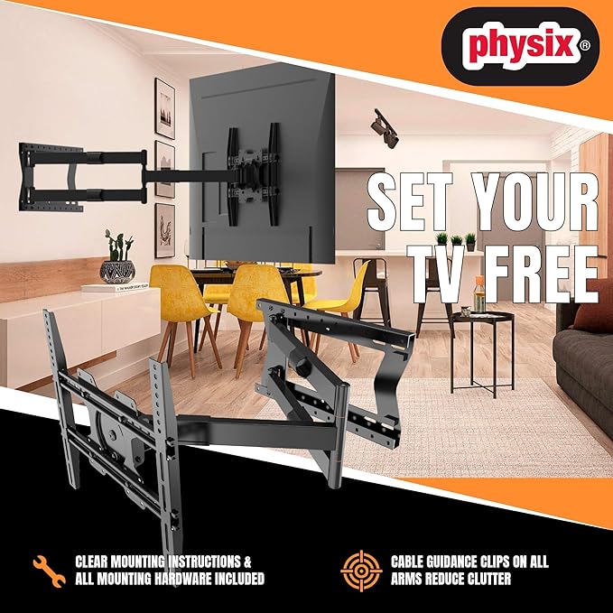 Physix 2100 Long arm TV Wall Mount for 32-75 Inch Screens Extra Long Extension up to 40 Inch Heavy-Duty TV Mount Holds up to 88 lbs Full-Motion, Swivels up to 180° Max. VESA 600x400, Black