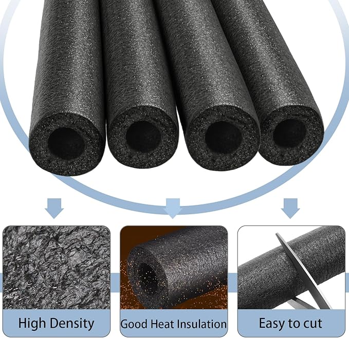 Amylove 24 Pcs 3.3 Feet Foam Pipe Insulation Foam Tube Insulating Water Pipe Pool Swim Noodles Pre Slit Heat Preservation Pipes Covers for Tubing Outdoor Winter Freeze Protection(Black,3/4 Inch)