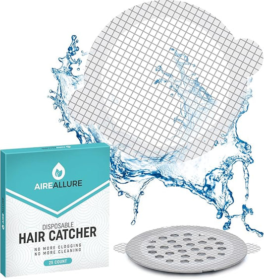25 Pack Disposable Shower Drain Hair Catcher Mesh Stickers - Peel & Stick Drain Strainers to Prevent Clogs, Strong Waterproof Adhesive, Mess-Free Disposable Drain Covers for Shower & Bathtub