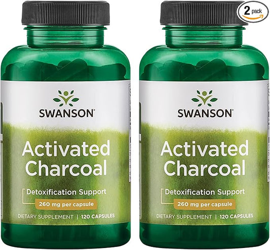 Swanson Activated Charcoal - Natural Supplement Supporting Healthy Absorption - Helps w/Bloating & Maintaining Bowel Regularity - (120 Capsules, 520mg per Serving) 2 Pack